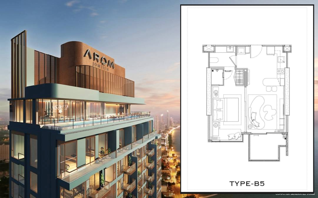 KT0103🌴Arom Jomtien Pattaya City🏖️1ห้องนอน 47ตรม ชั้น34🌅วิวทะเล Full Fitted