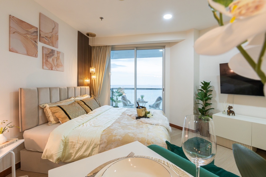 KT0302🌴The Palm Wongamat🏄‍♂️Studio 33ตรม ตึก B ชั้นสูง🏖️พร้อมเฟอร์นิเจอร์