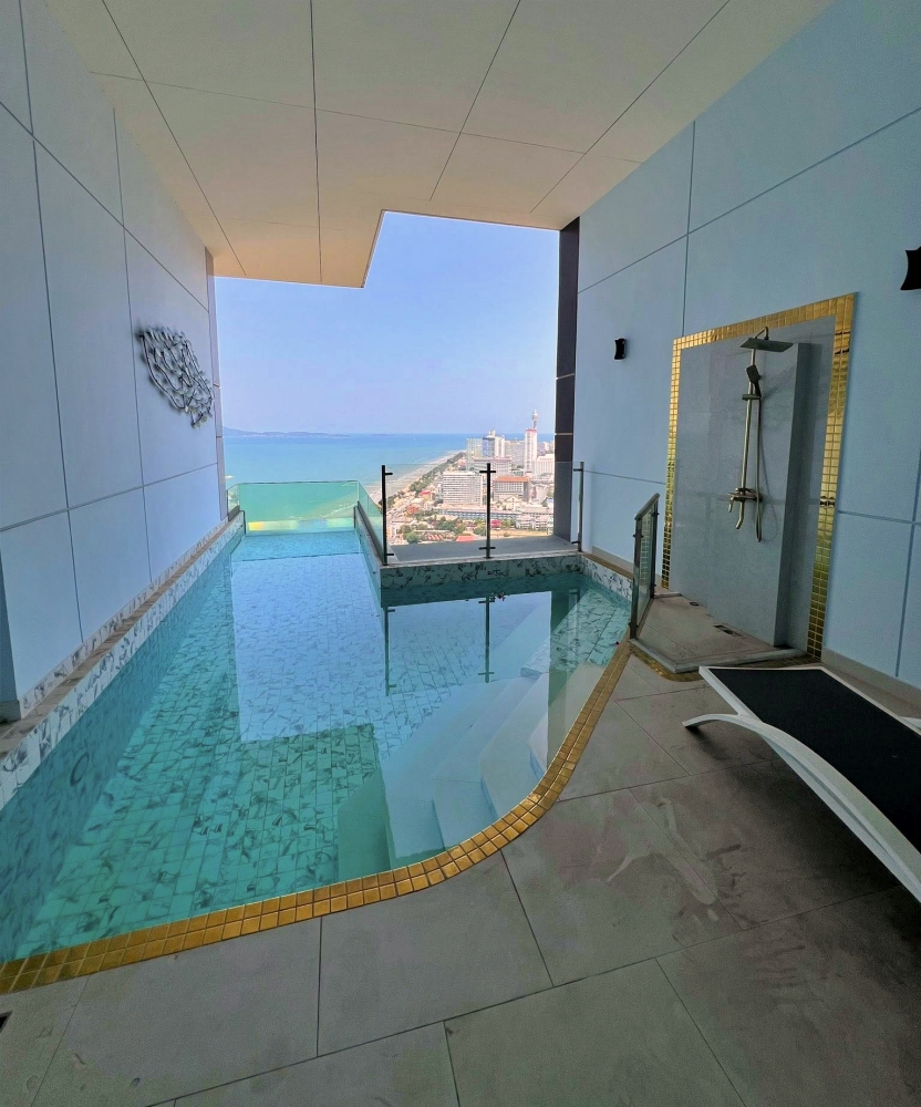 KT0395🌴Copacabana Beach Jomtien🏊Private Jacuzzi Pool🏖️1ห้องนอน 80ตรม ชั้นสูง พร้อมเฟอร์นิเจอร์🌅วิวทะเล